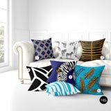 Black and White Zebra Print Pillow, Indigo Blue Turquoise Africa Fabric Pillow, Teal Abstract Pillow, African Tribal Boho Decorative Pillow, bedroom decor, living room decor, african print, african american print, bgm print, melanin art, black girl magic, black girl art, black woman art, ulli, ullihome, sista art. afro art, boho art, buy black, black owned