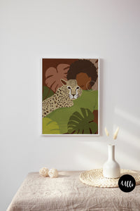 Terracotta Fine Art Print, Minimalist abstract wall art, Home decor wall art, Modern wall art, Bedroom wall art, Boho wall art, Black Woman Art wall art, Office wall art, Living room wall art print, Black art work, Leopard Black Girl Poster, Woman Art Illustration, Boho black girl magic, Black Jungle Queen, Afro Black Art, African American woman art, ULLI, ULLIHOME, BUY BLACK, BLACK OWNED, BGM ART, BOHO ART, SISTA ART, BLACK GIRL MAGIC, BGM ART