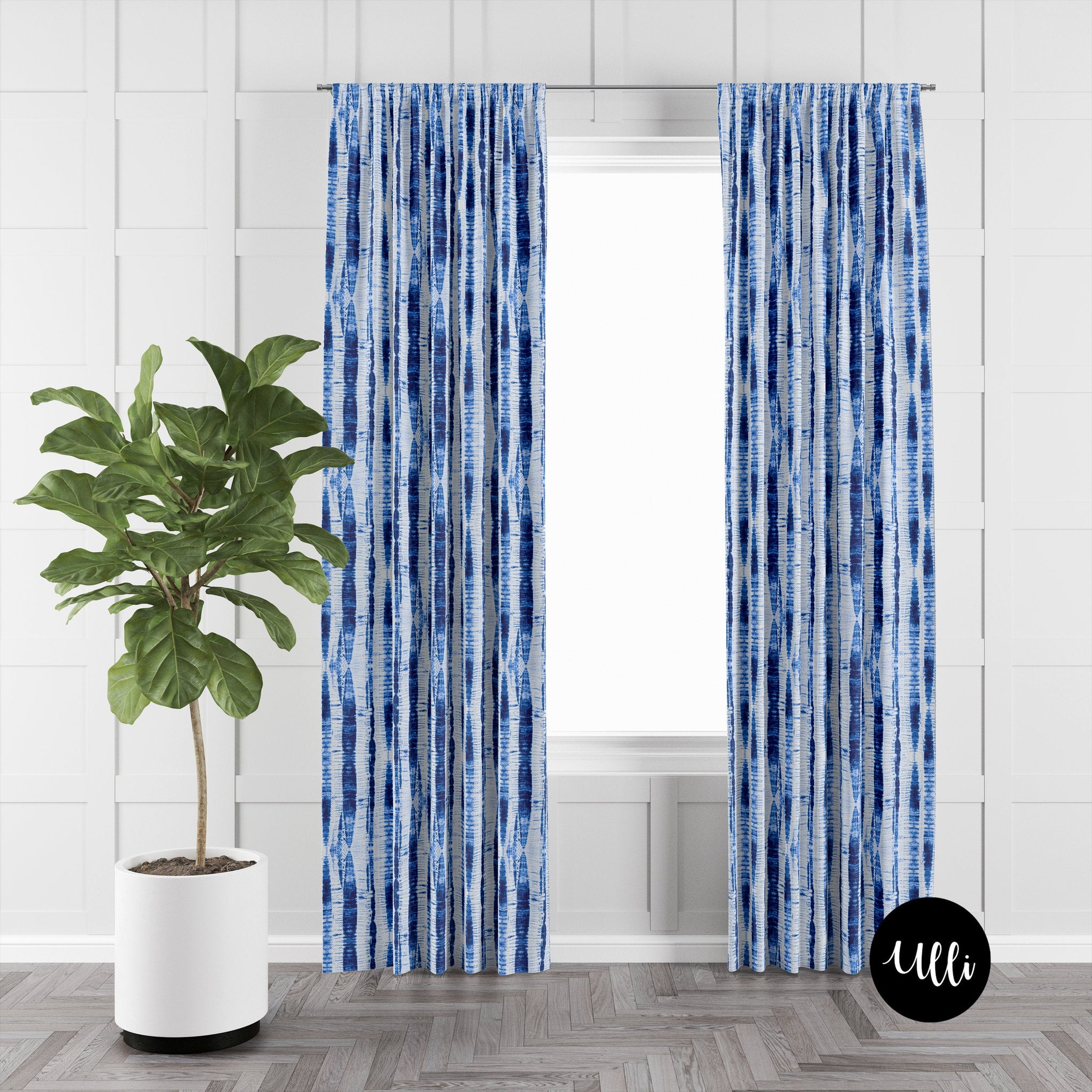 Vertical Stripe Line Blue Shibori Indigo Curtain – ullihome.com, image size:2048x2048