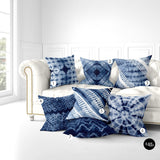 African Batik Decorative Pillow Cover, Teknik, Kanoko shibori, Adire Tribal Cushion Cover, Blue and White Decorative Cushion, African Fabric, Blue and White Geometric Pillow, Mix and Match Shibori Pillow Cover, Indigo Blue Navy Blue Batik Pillow, Tye Dye Cushion, African Adire, Boho Pillow Cover, Indoor Pillow, living room decor, bedroom decor, ullihome, ulli, throw shams, buy black, black owned, melanin art, afro art, boho art