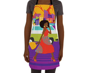 GO GIRL - African American Woman Fashion Apron, Woman Empowerment Apron, African American Mothers Day Gift, African American Illustration, ulli, ullihome, buy black, black owned, african american art, african american woman, fashionable woman, afro gifts