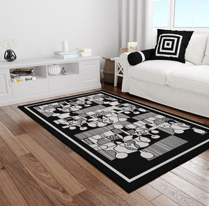 Tutu - Black and light Grey Printed Rectangular Boho Abstract Tribal Area Rug