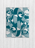 Siji - Turquoise & White Eclectic Boho Tribal Faces Printed Area Rug