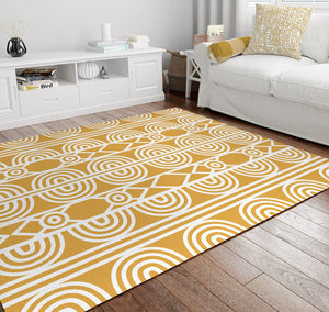 Siji - Mustard & White Printed Abstract Rectangle Tribal Geometric Area Rug