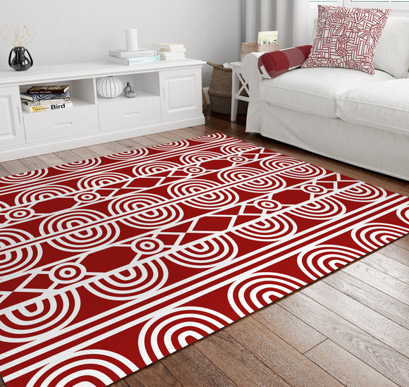 Idia - Red & White Printed Abstract Tribal Geometric Area Rug