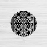 Siji - Black and White Printed Round Boho Abstract Tribal Area Rug