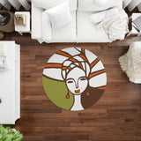 Abike - Olive and Brown Woman In Head Wrap Printed Afro Bohemian Area Rug