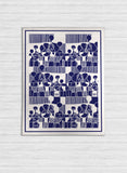 Tutu - Navy Blue and Beige Printed Rectangle Abstract Faces Tribal Area Rug