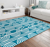 Siji - Turquoise & White Printed Tribal Geometric Area Rug