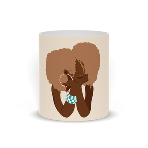 African American Woman illustration Mug. Black Fashionista, Black Women Coffee, Black Pride, Black Woman Art, Gift for Black Girl, ulli, ullihome, buy black, black owned, melanin art, black woman art, woman art, black girl magic, afro gifts, black gifts, black girl gifts